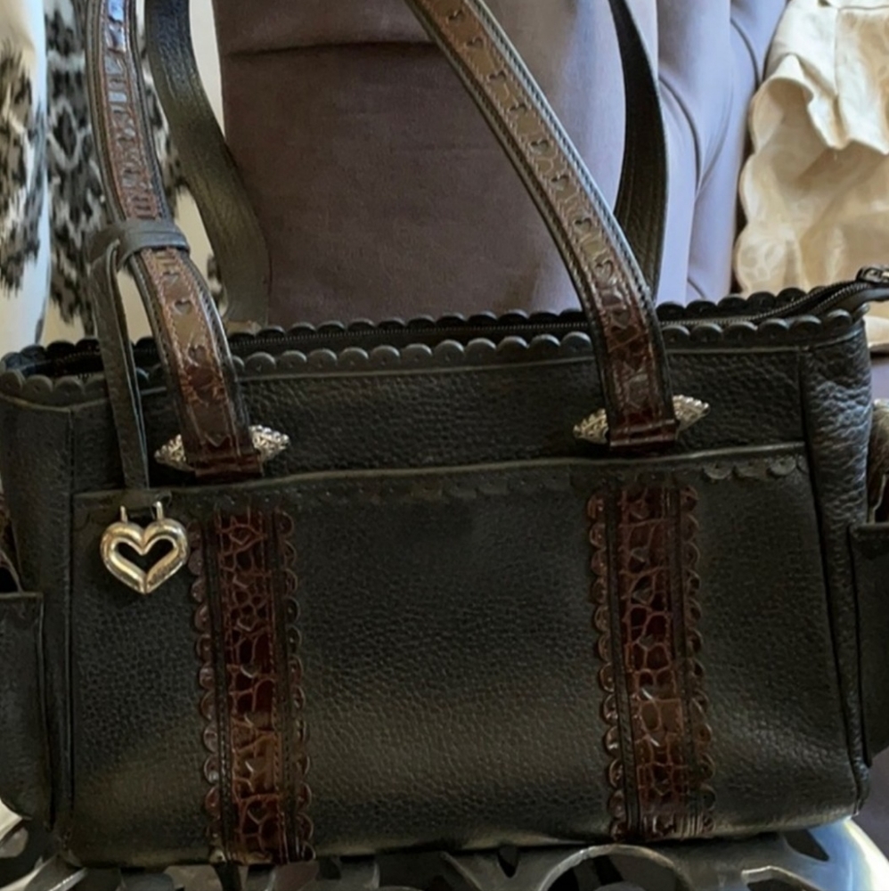 Brighton Black and Brown Leather Shoulder Bag with Heart Charm